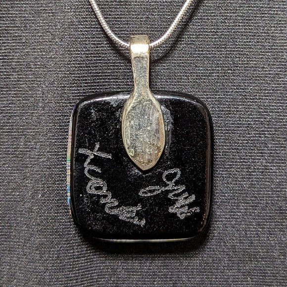 Flirty & Fun Signed MARTINI Etch Rainbow Dichroic Glass Pendant w/Sterling Chain - Picture 3 of 6